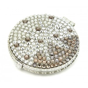 Compact Mirror - 12 PCS - Rhinestone Fabric/ Round - Clear -MR-GM1305CL